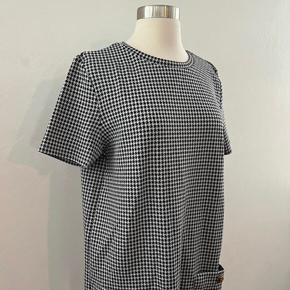 Zara Houndstooth Short Sleeve Mod Mini Dress Retro Preppy Black White Large - Picture 5 of 11